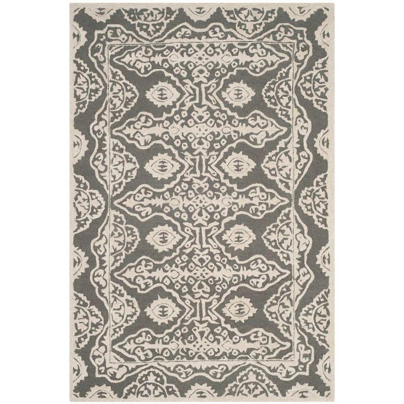 Handmade Dark Grey and Ivory Wool Tufted Area Rug 4' x 6'