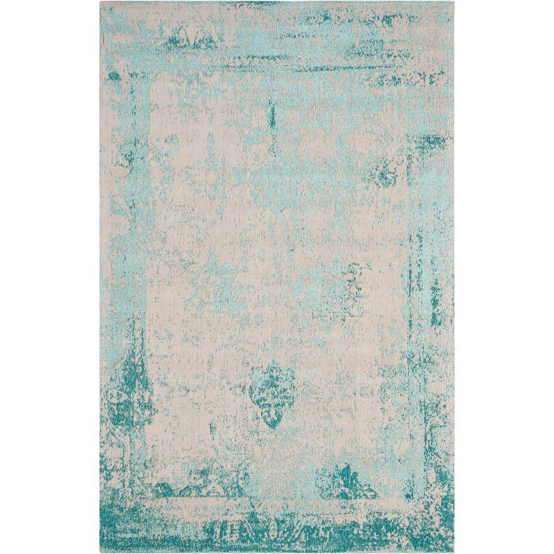 Turquoise and Beige Flat Woven 4' x 6' Cotton Area Rug