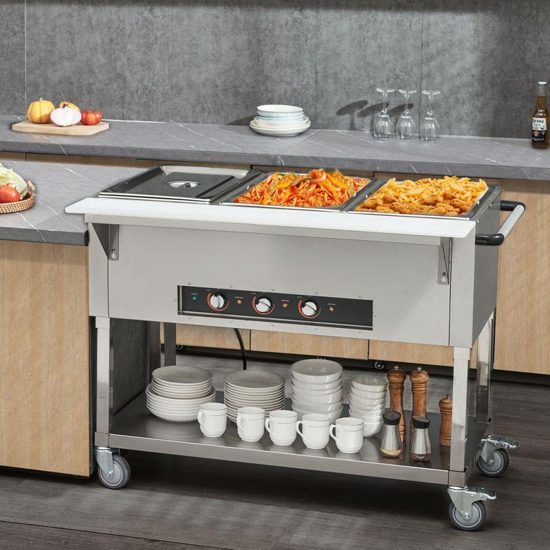 VEVOR 3-Pan Commercial Food Warmer, 3 x 20.6QT Electric Steam Table, 1500W Professional Buffet Catering Food Warmer with 4 Wheels (2 Lockable)
