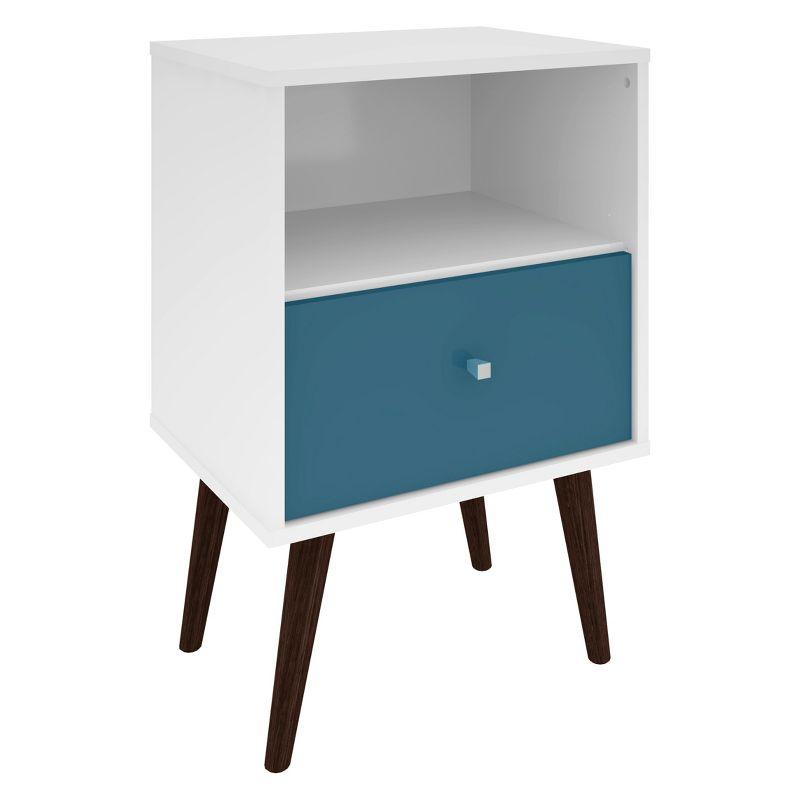 Liberty Mid-Century Modern White & Aqua Blue Nightstand with Drawer