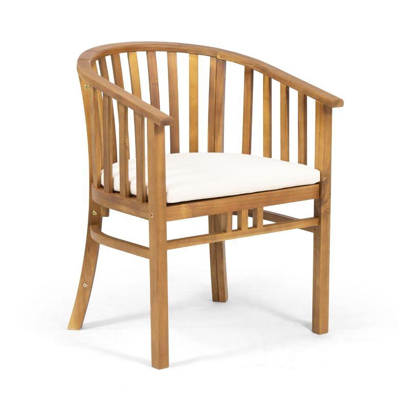 GDFStudio Rosin Outdoor Acacia Wood Dining Chairs with Cushion (Set of 2), Cream/Teak