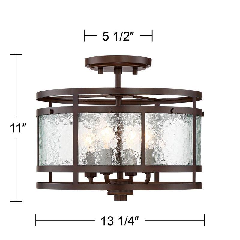 Franklin Iron Works Elwood Modern Ceiling Light Semi Flush Mount Fixture 13 1/4" Wide Oil Rubbed Bronze 4-Light Water Glass Drum Shade for Bedroom