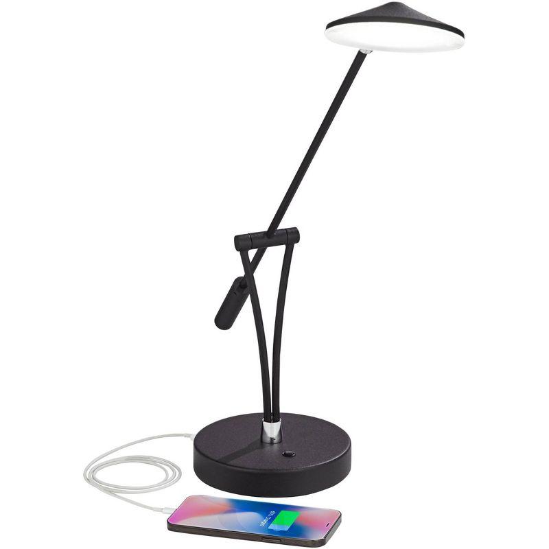 360 Lighting Modern Desk Table Lamp with USB Charging Port LED 20" High Satin Black Metal Adjustable Arm for Bedroom Office