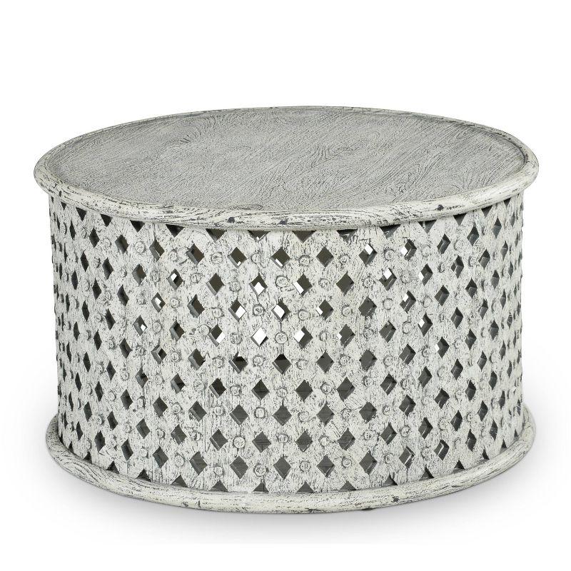 Samir Transitional Rustic Round Cocktail Table in Gray Cream