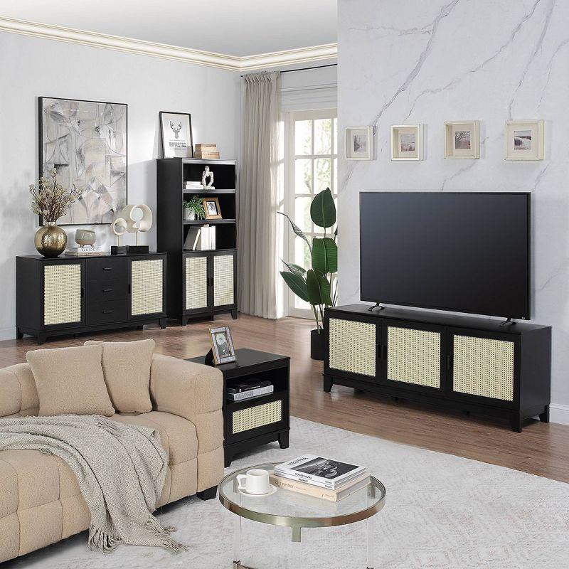 Sheridan Modern 6 Shelf Cane TV Stand for TVs up to 55" Black - Manhattan Comfort