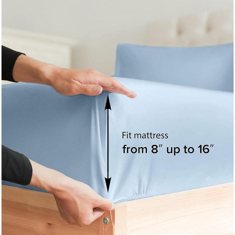 CGK Linens 100% Cotton 400 Thread Count 4 Piece Sheet Set - Soft & Cozy Sateen Bed Sheets in Light Blue, Size Queen