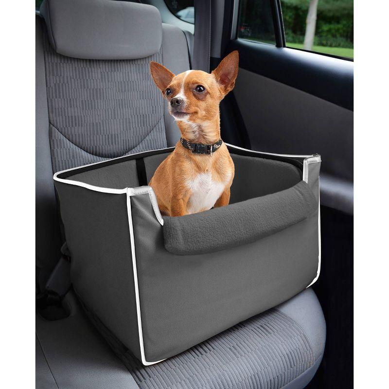 Gray and White Soft Sided Dog Car Booster Seat