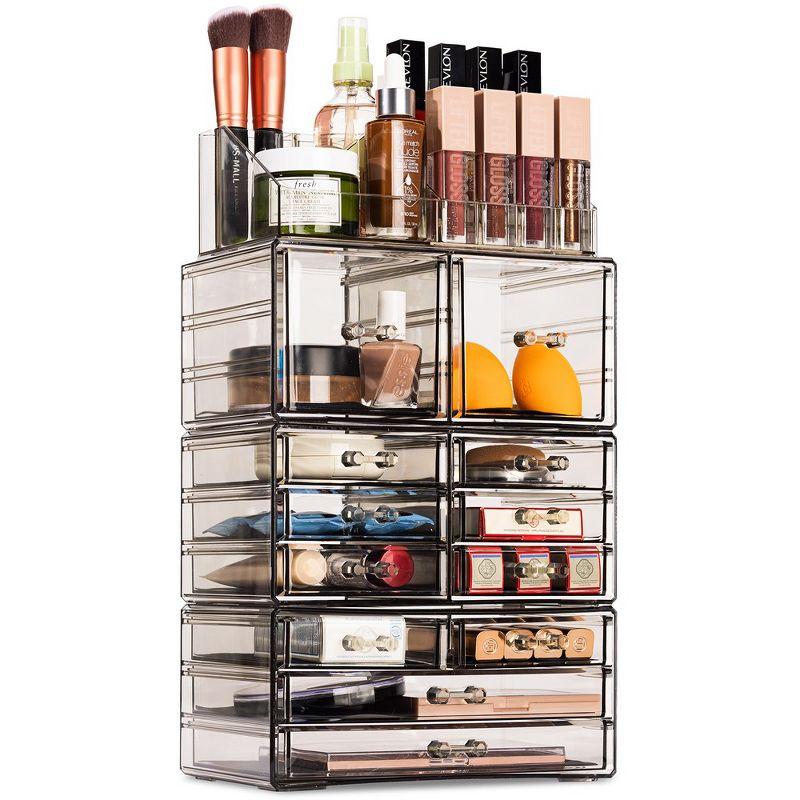 X-Large Clear Black Acrylic Makeup Organizer Case - 4 Piece Set