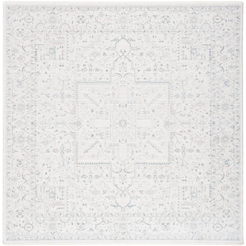 Ivory and Light Grey Hand-Knotted Wool Square Rug