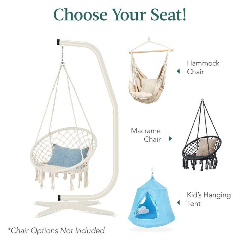Best Choice Products Metal Hanging Hammock C-Stand for Chair/ Weather-Resistant Finish, Offset Base - Stand Only - Beige