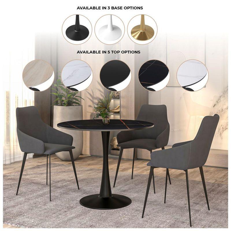 LeisureMod Round Dining Table 31" Sintered Stone Tabletop in Black Steel Bistro Series