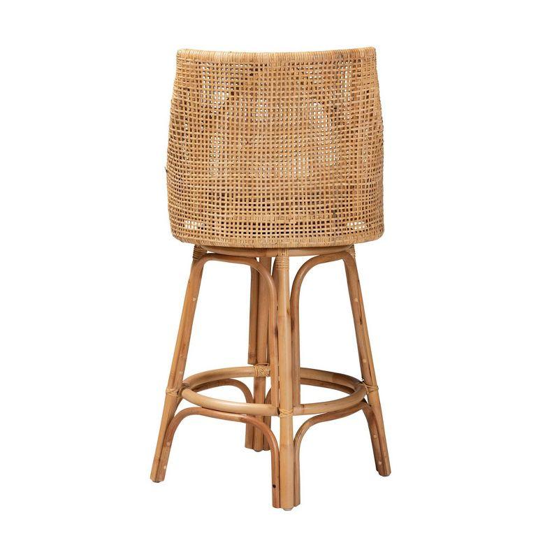 Bella Rattan Bar Stool Natural Brown/White - Baxton Studio: Bohemian Design, Foam Cushion, No Assembly Required