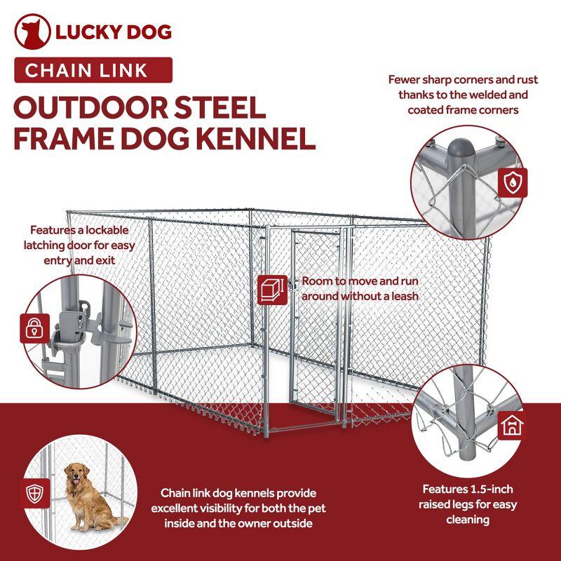 Lucky Dog Adjustable Heavy Duty Outdoor Galvanized Steel Chain Link Dog Kennel Enclosure with Latching Door, and Raised Legs