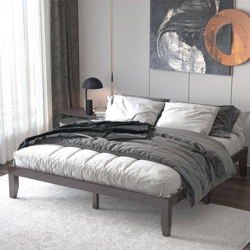 Costway King Size 14'' Wooden Bed Frame Mattress Platform Wood Slats Support  Espresso