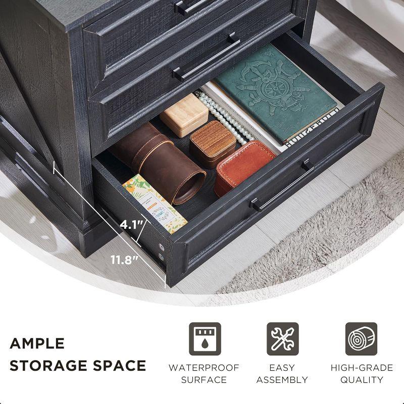 SinCiDo 24" Wide Farmhouse Nightstand with Charging Station & 3 Drawers & Handles, End Table for Bedroom, Living Room, Black