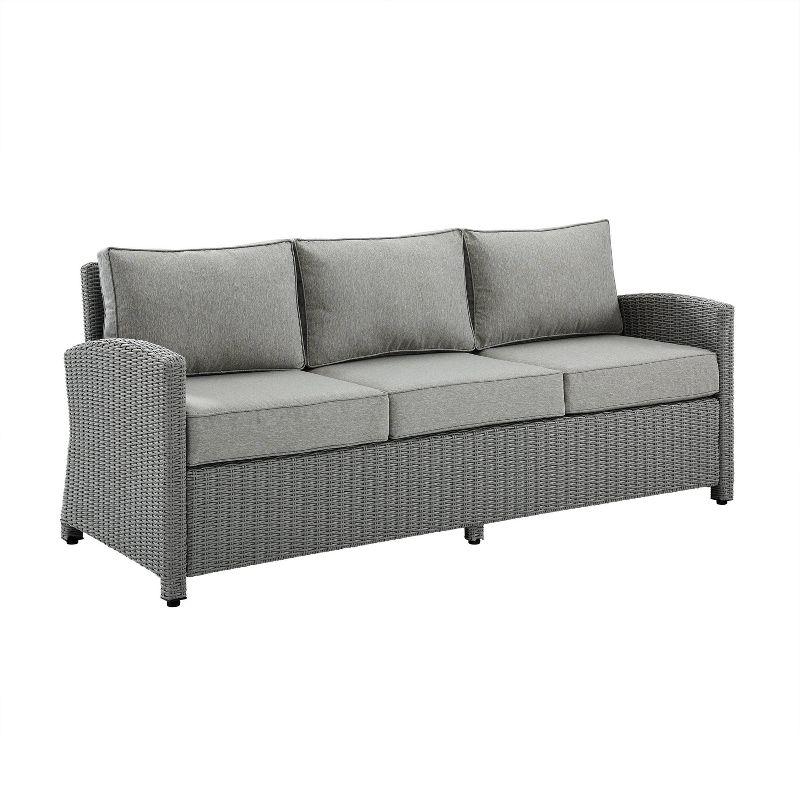 Gray Three-Seat Outdoor Wicker Sofa with Steel Frame