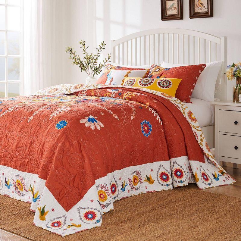 Topanga Reversible Floral Folk Art Queen Bedspread Set