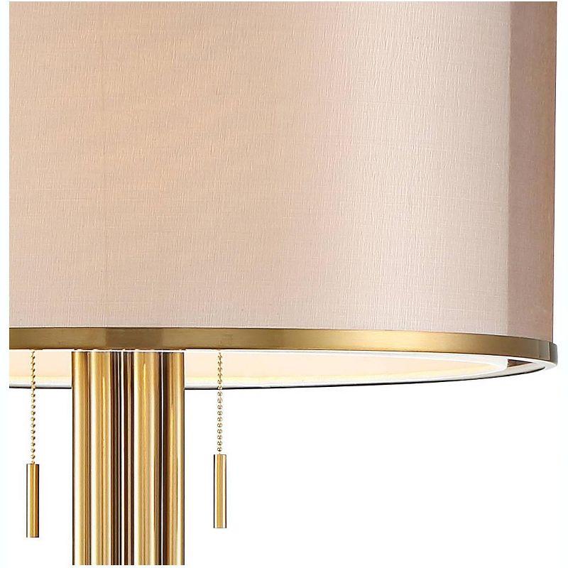 Possini Euro Design Granview Modern Floor Lamp 70 1/2" Tall Brass Metal Sheer Organza Outer Linen Inner Drum Shade for Living Room Bedroom Office Home