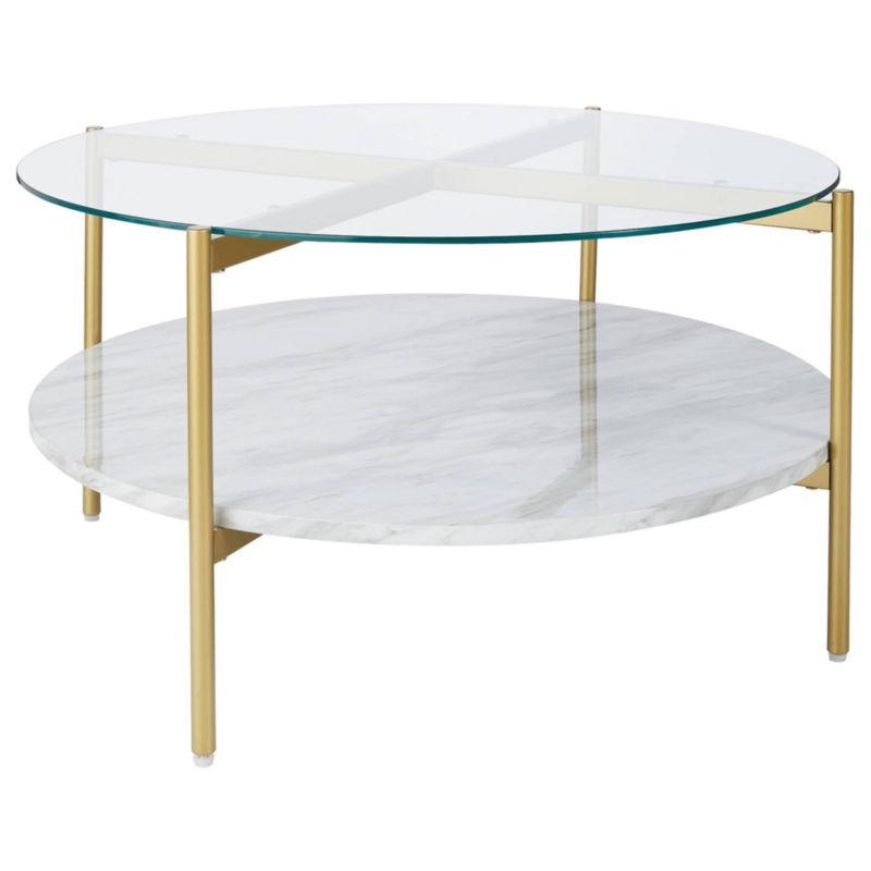 Aurelia Gold & White 32" Contemporary Round Glass Cocktail Table