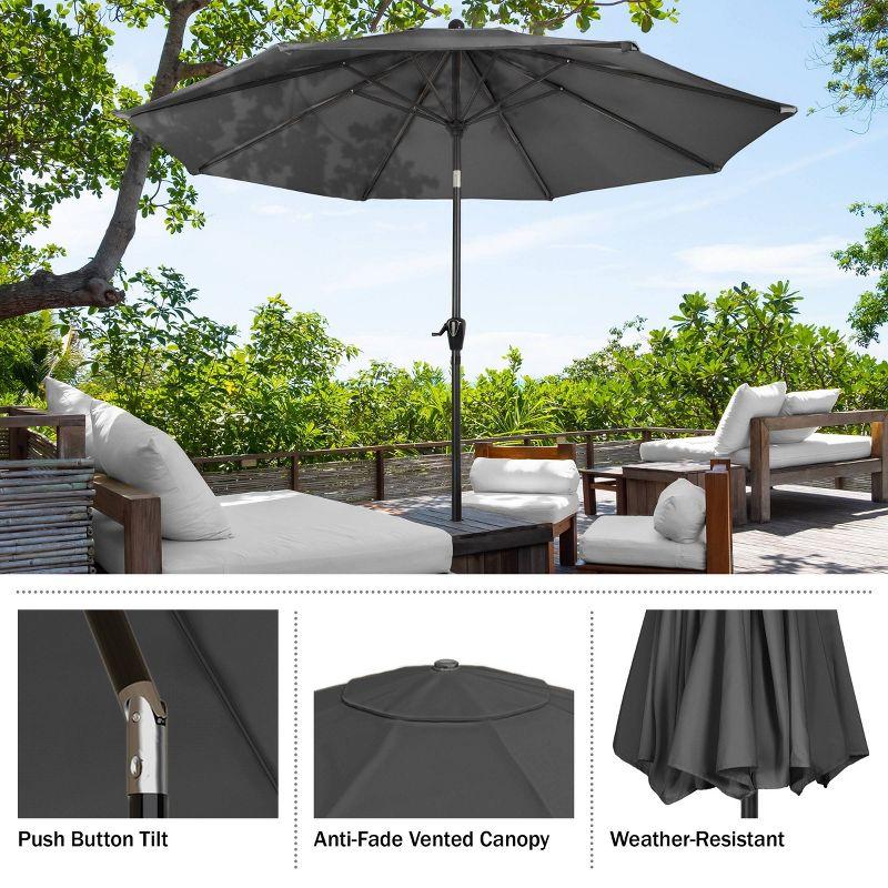 Pure Garden 10' Octagon Outdoor Patio Market Umbrella: Wind-Resistant, Auto-Tilt, Crank Lift, Steel Frame