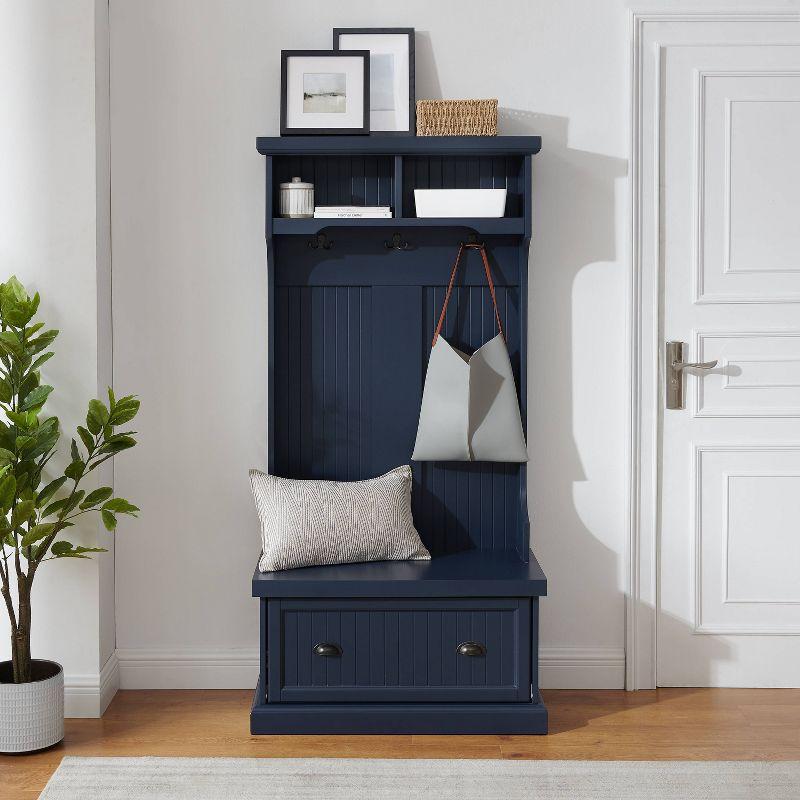 Navy Beadboard Hall Tree with Storage and Hooks