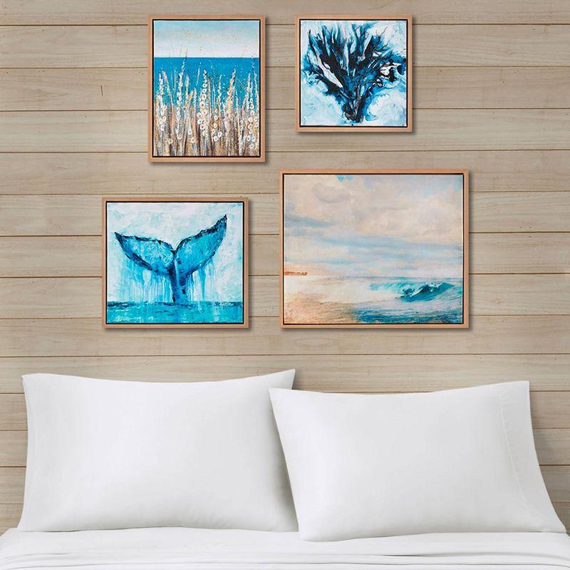 (Set of 4) Seascape Gel Coat Framed Canvas Set Blue