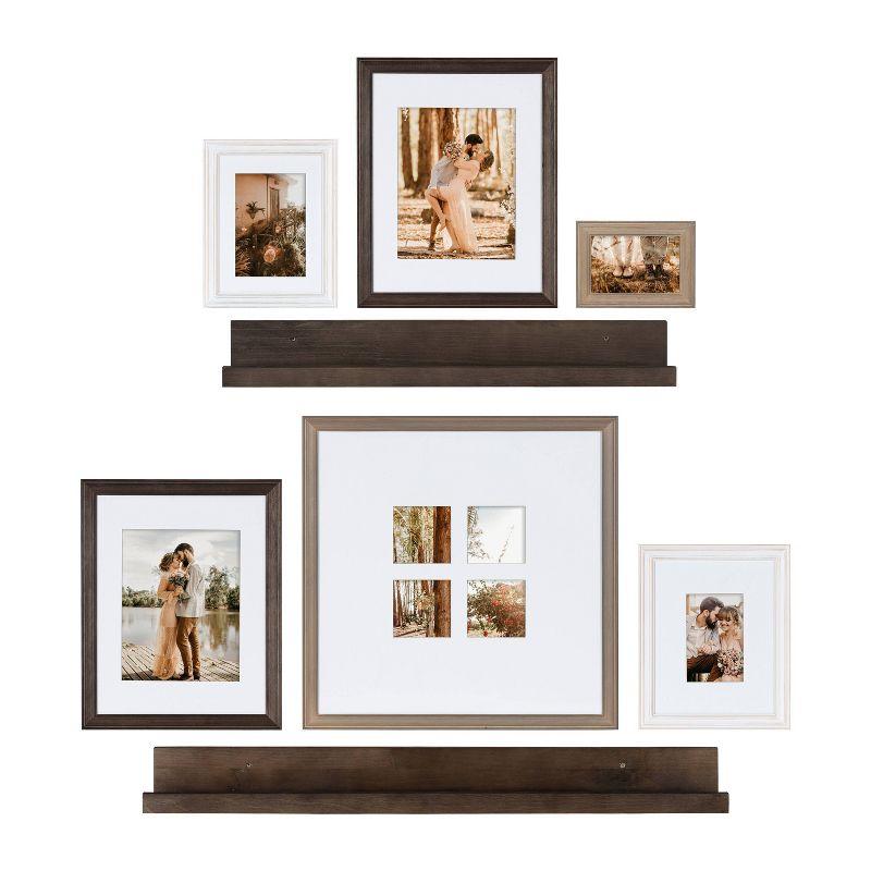 Classic White and Rustic Gray Wood Wall Frame and Shelf Kit