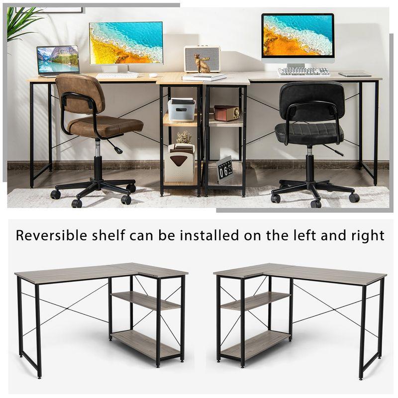 Costway 48'' Reversible L Shaped Computer Desk Home Office Table Adjustable Shelf Brown\Gray\Natural