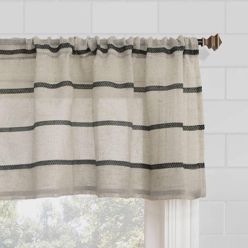 Clean Window Aso Twill Stripe Linen Blend Sheer Rod Pocket Kitchen Curtain Valance