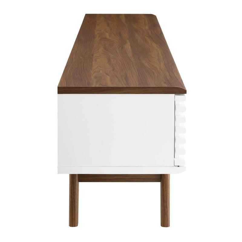 Render Entertainment Center TV Stand for TVs up to 78" Walnut/White - Modway: Mid-Century Design, Media Storage, Cable Management