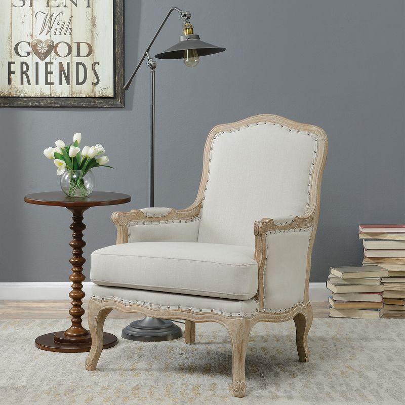 Classic French Taupe Wooden Accent Chair with Nailhead Trim