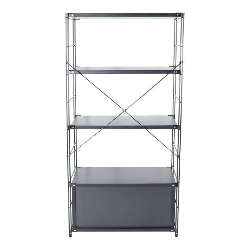 LeisureMod Etagere 4 Shelves Bookcase with Black Stainless Steel Frame and Melamine Board Shelves