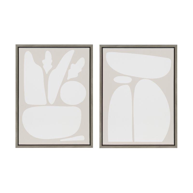 Kate and Laurel Sylvie Zen Botanical Rock Neutral Framed Canvas Set by The Creative Bunch Studio