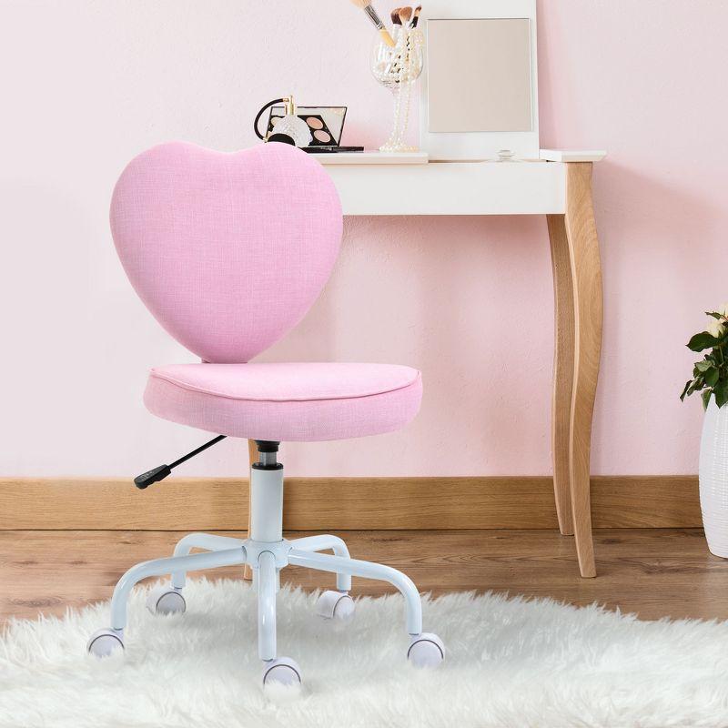 HOMCOM Heart Love Shaped Back Design Office Chair with Adjustable Height and 360 Swivel Castor Wheels, Pink