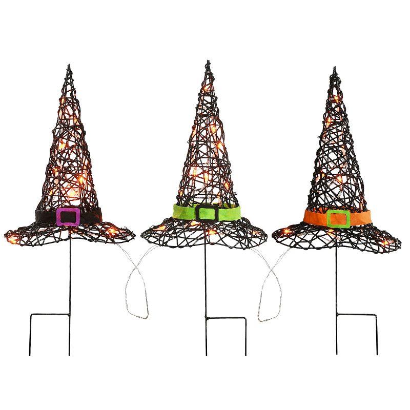 23" Prelit Black Witch’s Hat Garden Stakes - National Tree Company