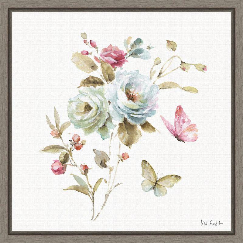 Lisa Audit Floral Watercolor Canvas Print with Gray Frame, 16x16