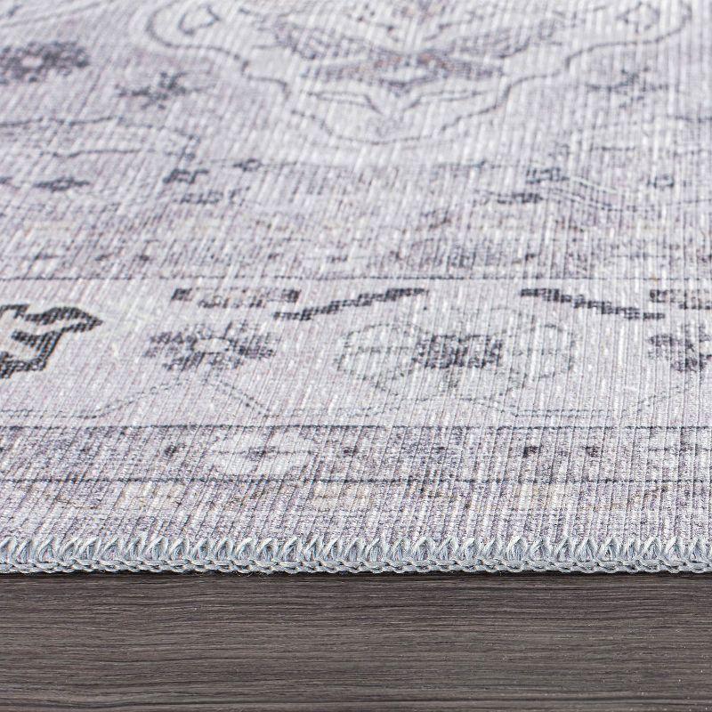 World Rug Gallery Transitional Medallion Machine Washable 2'1"x3' Gray Area Rug:  Stain-Resistant,  Flat Pile,  Indoor Use