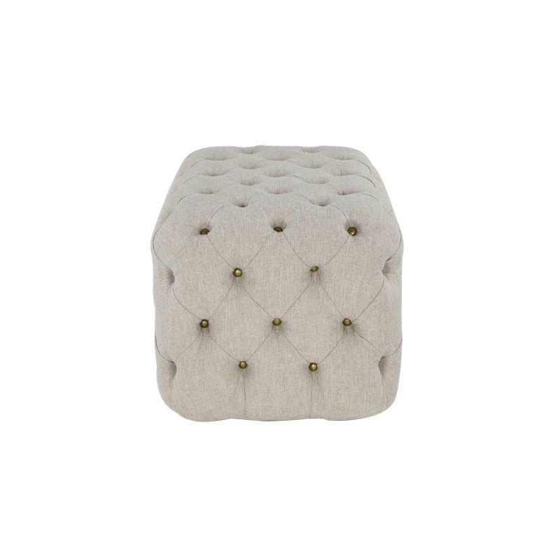 Beige Linen Tufted Elegant Footstool Ottoman - 21.75" L