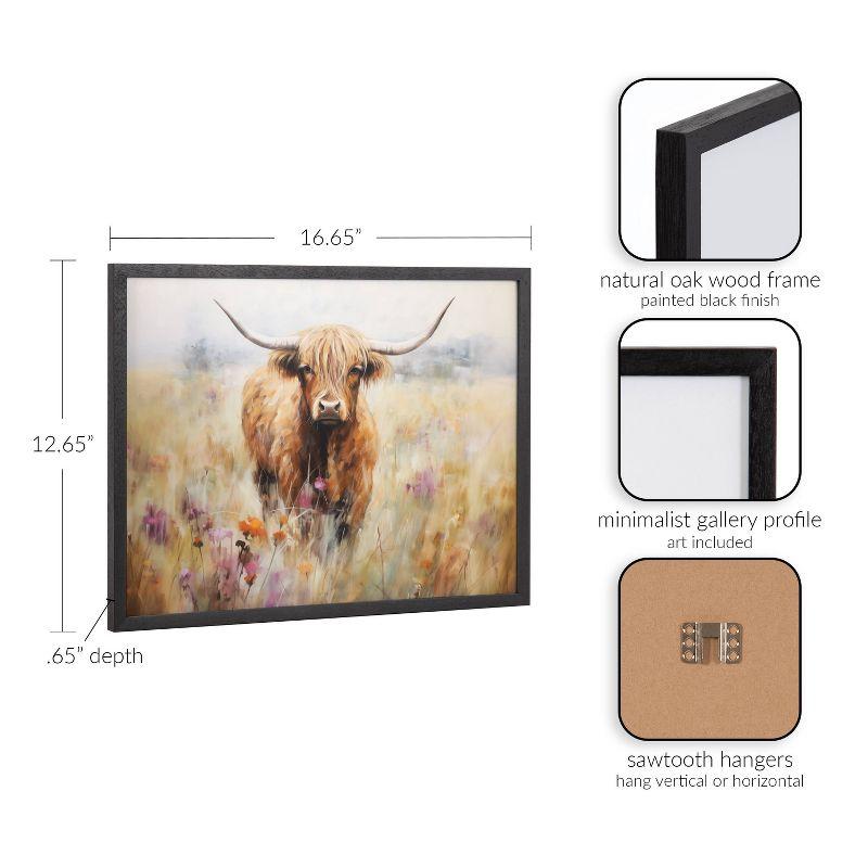 Kate & Laurel All Things Decor 16"x12" Gallery Highland Cow in a Flower Field Landscape Print by The Creative Bunch Studio Black