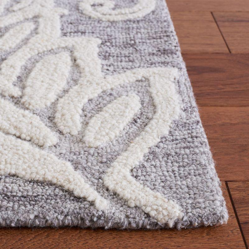 Grey/Ivory Floral Handmade Wool Runner Rug, 2'3" x 8'