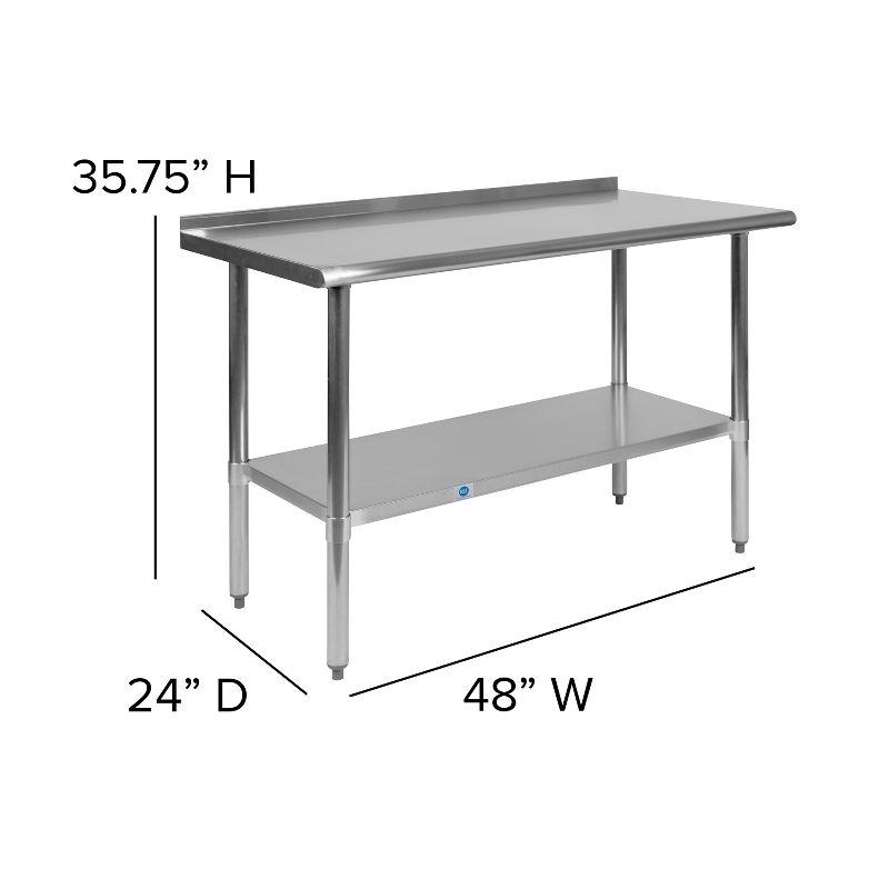 Emma and Oliver Stainless Steel 18 Gauge Prep and Work Table with Backsplash and Shelf, NSF