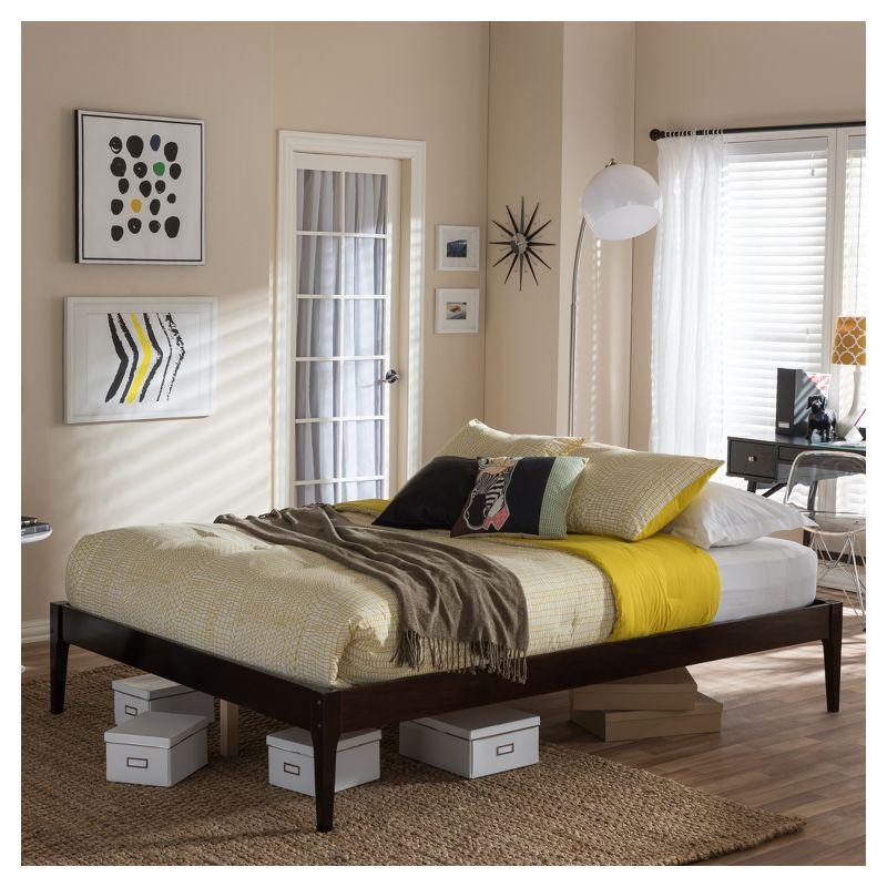 Queen Bentley Mid Century Modern Solid Wood Bed Frame Cappuccino/Dark Brown - Baxton Studio: Eco-Friendly, Rubberwood, No Box Spring Needed