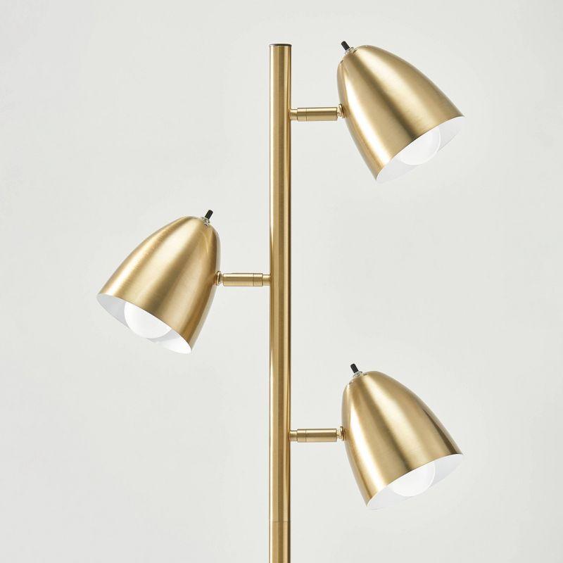 Brightech Jacob 64" Modern 3-Light Adjustable LED Floor Lamp with Gold Brass Finish and Metal Cone Shades, Bulbs Included