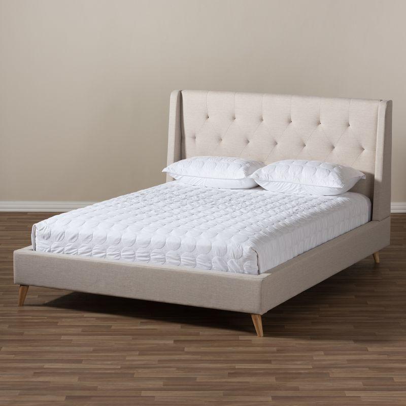 Baxton Studio Queen Adelaide Retro Modern Fabric Upholstered Platform Bed Light Beige: No Box Spring Needed, Polyester Fill