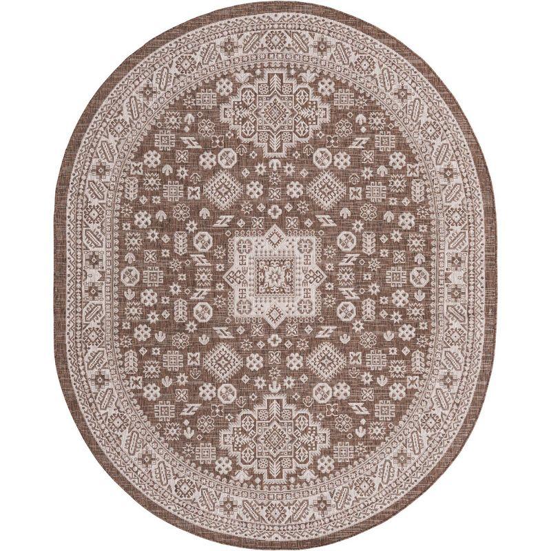 Unique Loom 7' 10 x 10' 0 Oval Indoor/Outdoor Aztec Brown Area Rug