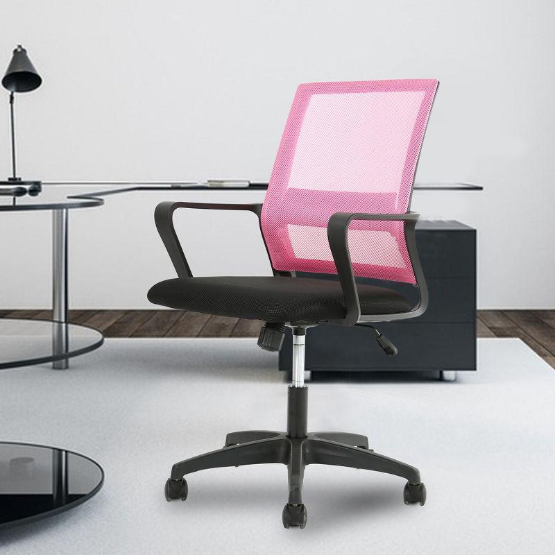 FDW Home Office Chair Mid-Back Mesh Computer Chair Lumbar Support Comfortable Executive Adjustable Chair with Armrests,Pink
