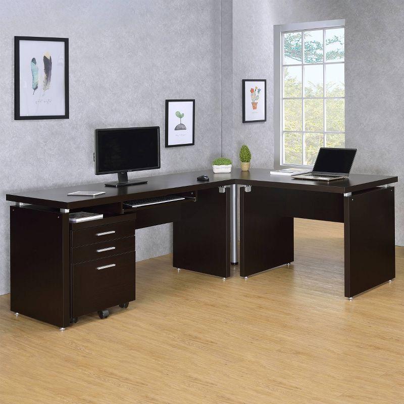 Skylar Cappuccino L-Shape Office Desk Set with File Cabinet