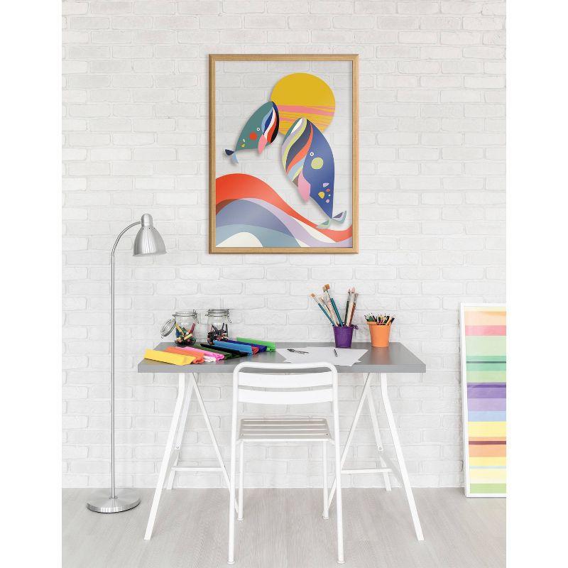 18" x 24" Blake Modern Colorful Whales Framed Printed Glass Natural - Kate & Laurel All Things Decor: Whale Wall Decor, Animal Digital Art