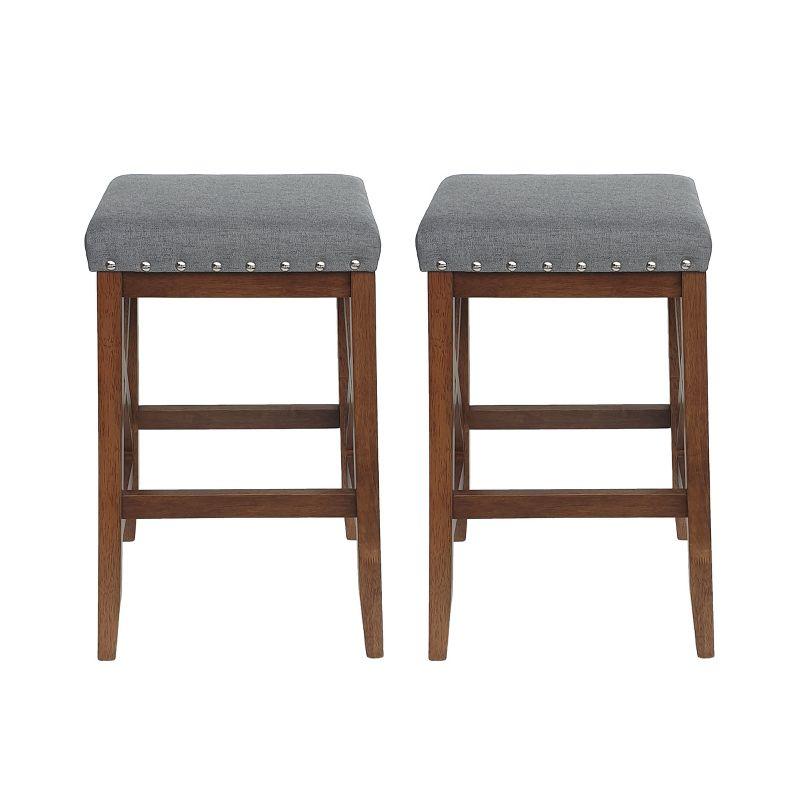 GDFStudio Ropp Farmhouse Fabric Upholstered 29.5 Inch Backless Barstools with Nailhead Trim (Set of 2), Charcoal