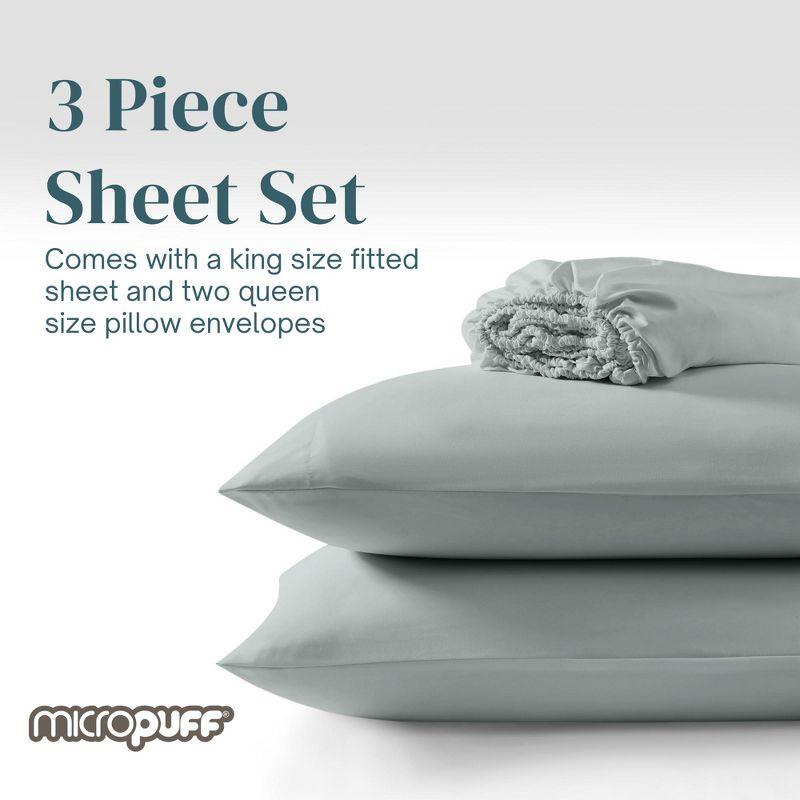 Micropuff 2-Piece Queen Pillowcase Set with Matching King Size (78"x80") Fitted Sheet Set - Wrinkle Free (Flat Sheet Not Included)